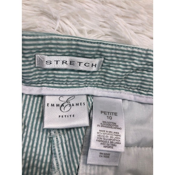 Emma James 10P Sage Green Striped Pants Capri Length Straight Leg Casual Summer - Picture 4 of 6